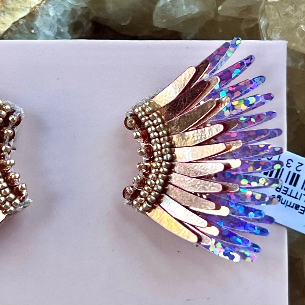 🌺🎉HP🎉🌺 NWT Mignonne Gavigan Mini Madeline Earrings Rose Gold Glitter - Picture 8 of 16